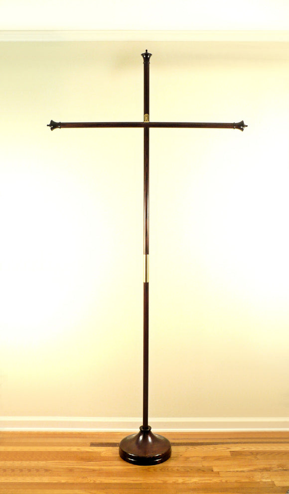 Turned Wooden Banner Pole With Stand In Red Mahogany Color Solid Brass Hardware Removable Finials Handmade By Picinae Studios